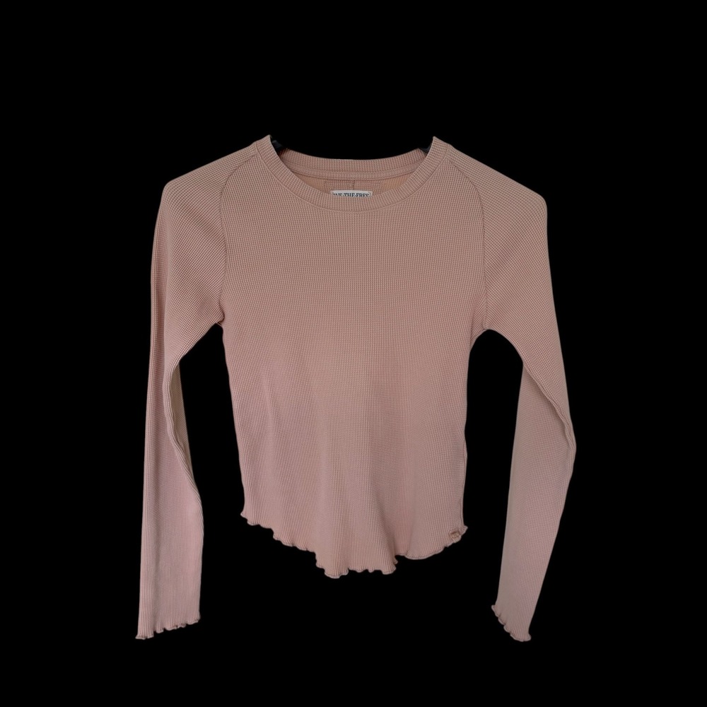 We The Free Free People Pink Waffle‎ Knit Thermal Lettuce Edge Top S OB2016683